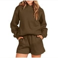 thumbnail image 1 of Kaemgyyd Womens 2 Piece Sweatsuit Outfits Solid Color Hoodie with Shorts Pockets Lounge Winter Tracksuit Wear Matching Set, 1 of 4