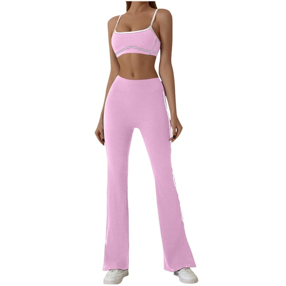 Kaemgyyd Womens 2 Piece Workout Sets Cropped Spaghetti Strap Top with Flare Wide Leg Sweatpants Tracksuit Casual Yoga Outfits
