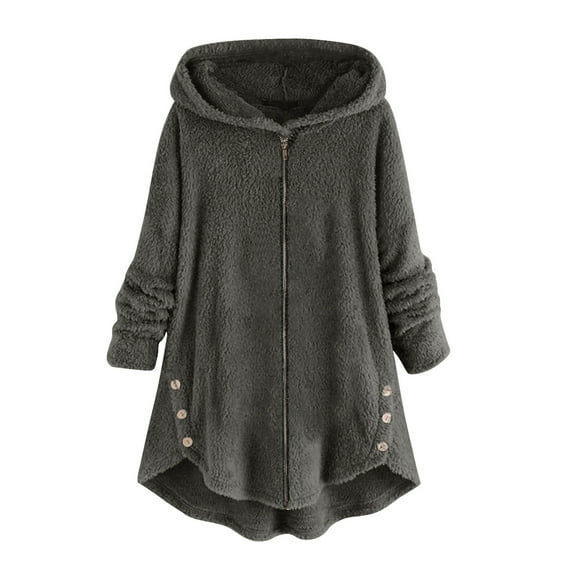 Kaemgyyd Womens Winter Jackets Casual Loose Long Sleeve Fleece Lined Zip up Hooded Coats Sherpa Fuzzy Thermal Outerwear