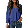 thumbnail image 1 of Kaemgyyd Womens 3/4 Ruffle Sleeve Tops Loose Basic V-Neck Work Blouses Casual Office Solid Color Shirts for, 1 of 7