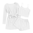 thumbnail image 1 of Kaemgyyd Womens 3 Piece Lounge Set Soft Sleepwear Knit Crop Cami Pajama Top Mini Shorts Lightweight Robe Cardigan Sets Loungewear, 1 of 4