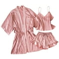 thumbnail image 1 of Kaemgyyd Womens 3 Piece Lounge Set Soft Slik Pajama Sets Belted Robe Spaghetti Strap Top and Drawstring Shorts Loungewear Outfit, 1 of 3