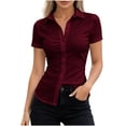 thumbnail image 1 of Kaemgyyd Womens Blouses Button down Collared Ruched Front Tops Slim Fit Short Sleeve Shirt Office Casual Summer Streetwear Outfit, 1 of 6