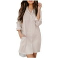 thumbnail image 1 of Kaemgyyd Womens Button down Shirt Dresses with Pockets Beach Cover up Striped Tunics Long Sleeve High Low Blouse Tops Dress, 1 of 6