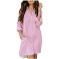 thumbnail image 1 of Kaemgyyd Womens Button down Shirt Dresses with Pockets Beach Cover up Striped Tunics Long Sleeve High Low Blouse Tops Dress, 1 of 7