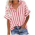 thumbnail image 1 of Kaemgyyd Womens Button down Shirts Casual Striped Lapel Work Tops Oversized Short Sleeve Beach Blouses Summer Fashion Clothing, 1 of 5