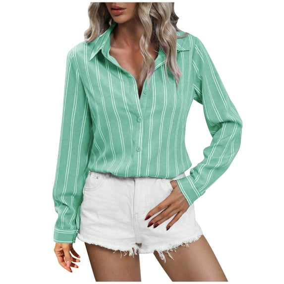 Kaemgyyd Womens Button down Shirts Casual Striped Long Sleeve Collared Office Work Blouses Tops Fall Fashion Clothing