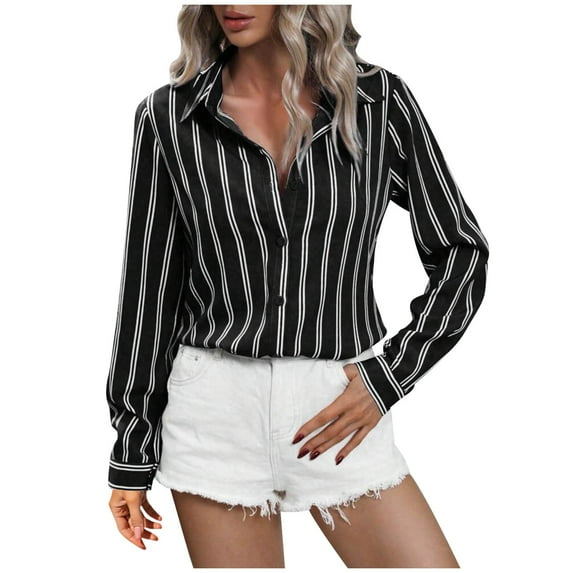 Kaemgyyd Womens Button down Shirts Casual Striped Long Sleeve Collared Office Work Blouses Tops Fall Fashion Clothing