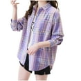 thumbnail image 1 of Kaemgyyd Womens Button down Shirts Fashion Loose Long Sleeve Plaid Shackets Casual Boyfriend Blouse Top with Pockets, 1 of 3