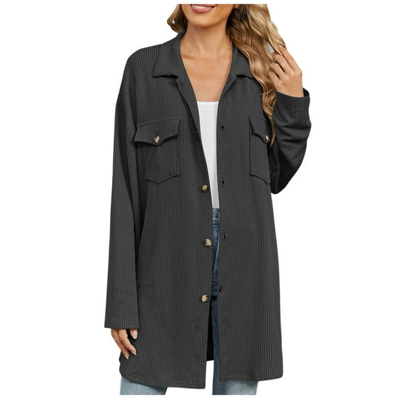 Kaemgyyd Womens Button down Shirts Textured Long Sleeve Jackets Shacket Collared Casual Coats with Pockets