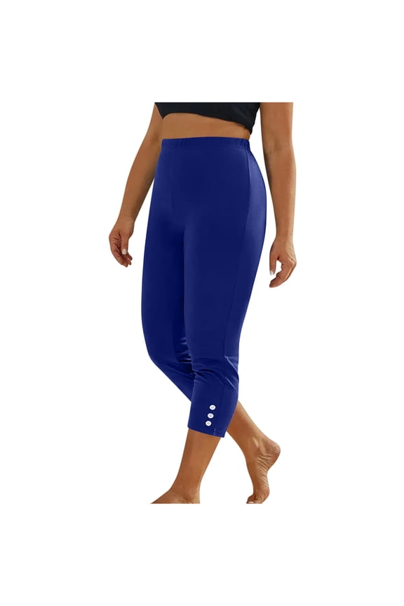 Womens Capri Leggings Summer Plus Size Workout Yoga High Waisted Cropped Pants Casual Button Butt Lifter Capris