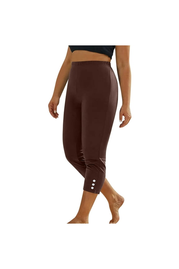 Womens Capri Leggings Summer Plus Size Workout Yoga High Waisted Cropped Pants Casual Button Butt Lifter Capris