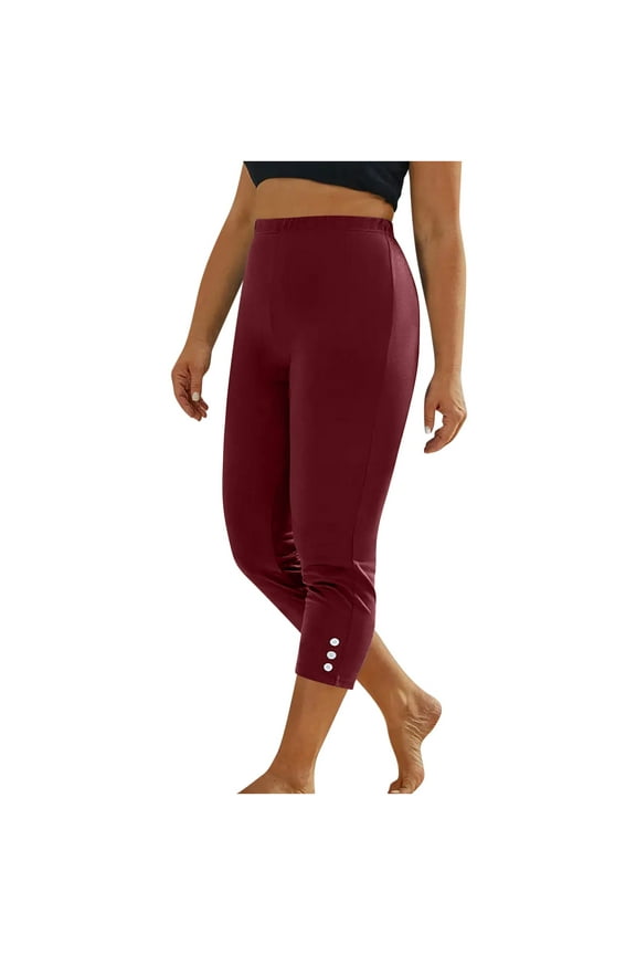 Womens Capri Leggings Summer Plus Size Workout Yoga High Waisted Cropped Pants Casual Button Butt Lifter Capris