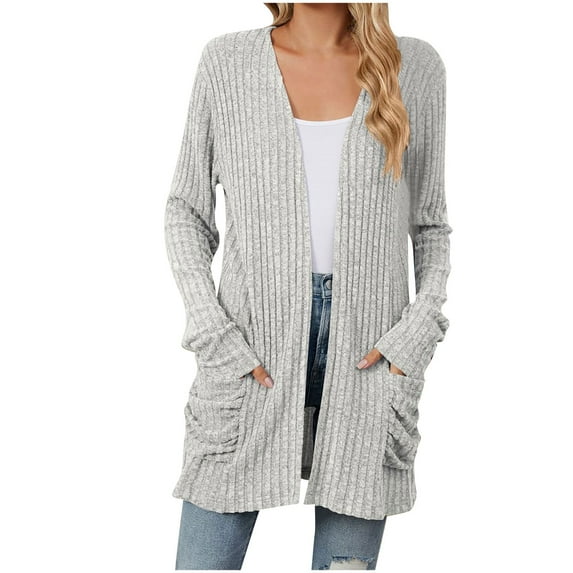 Kaemgyyd Womens Cardigan Long Sleeve Cardigan Mid-Length Sweater Coat Casual Lightweight Open Front Soft Outwear Fall