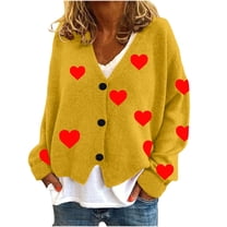 Kaemgyyd Womens Cardigan Sweaters Cute Heart Button down Sweater Tops Casual V Neck Long Sleeve Fall Coat Streetwear