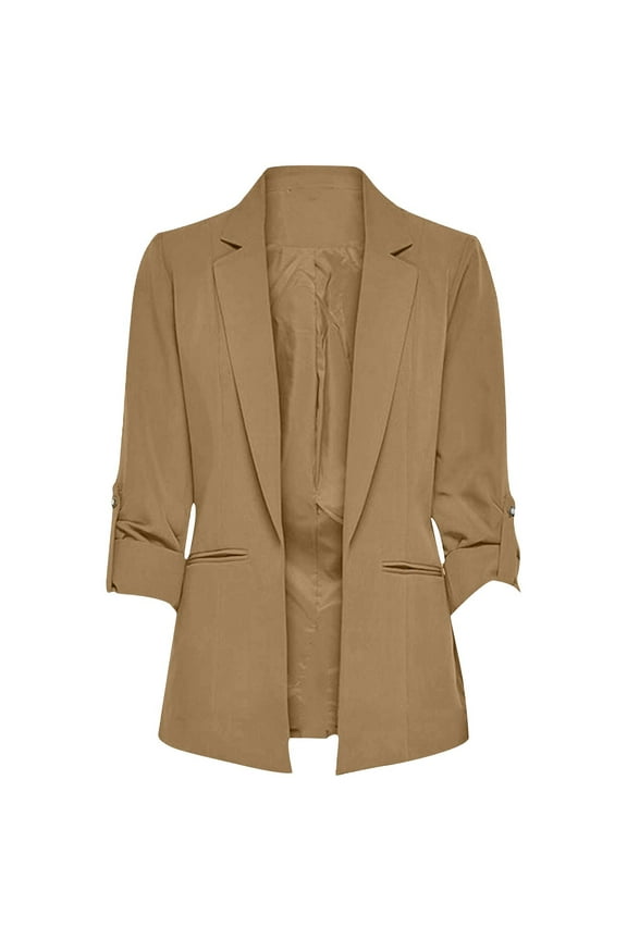 Womens Casual Blazers Open Front Long Sleeve Work Office Jackets Solid Color Notch Collar Business Coat with Pockets