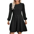 thumbnail image 1 of Kaemgyyd Womens Casual Dresses Long Lantern Sleeve Solid Color Loose Texture Dress Crew Neck A-Line Fall Outfit, 1 of 5