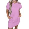 thumbnail image 1 of Kaemgyyd Casual Dress for Women Summer Solid Color Workout Sweatshirts Mini Dress with Pockets, 1 of 5