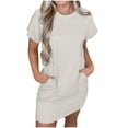 thumbnail image 1 of Kaemgyyd Womens Casual Mini Dress Soft Solid Color Short Sleeve Crew Neck T-Shirt Dresses Oversized Tunic Dress with Pockets, 1 of 6