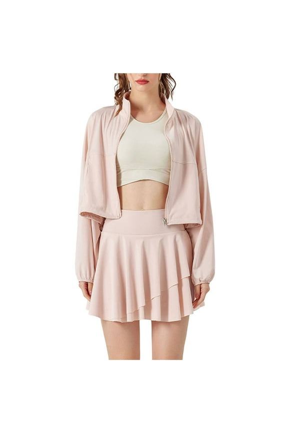 Womens Casual Sports 2 Piece Outfits Lounge Sets Athletic Zip up Jackets and Pleated Tennis Skirt Golf Workout Outfits