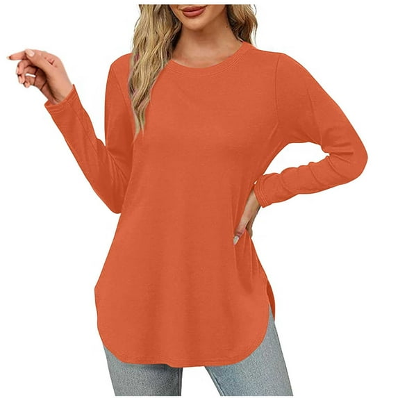 Kaemgyyd Womens Casual Tops Basic Long Sleeve Crewneck Tunic Tee Loose Solid Color Fall Fashion Clothes Outfits