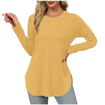 Kaemgyyd Womens Casual Tops Basic Long Sleeve Crewneck Tunic Tee Loose Solid Color Fall Fashion Clothes Outfits
