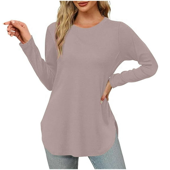 Kaemgyyd Womens Casual Tops Basic Long Sleeve Crewneck Tunic Tee Loose Solid Color Fall Fashion Clothes Outfits