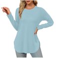 thumbnail image 1 of Kaemgyyd Womens Casual Tops Basic Long Sleeve Crewneck Tunic Tee Loose Solid Color Fall Fashion Clothes Outfits, 1 of 6