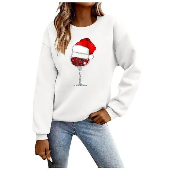 Kaemgyyd Womens Casual Winter Warm Sweatshirt Casual Loose Sherpa Lined Pullover Christmas Print Fall Fashion Clothing