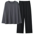thumbnail image 1 of Kaemgyyd Womens Cotton 2 Piece Set Unisex Loose Long Sleeve Sleep Shirt and Wide Leg Pj Bottom Classic Plus Size Pajama Outfit, 1 of 2