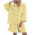 thumbnail image 1 of Kaemgyyd Womens Cotton Linen Set Summer 2 Piece Outfit Fashion Oversized Button down Shirts Wide Leg Shorts Set for Beach Vaction, 1 of 7