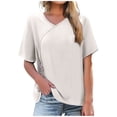 thumbnail image 1 of Kaemgyyd Womens Cotton Linen Tops Lightweight Half Sleeve Spring T Shirts Crew Neck Basic Tees Casual Summer Fashion Clothes, 1 of 6