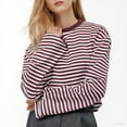 thumbnail image 1 of Kaemgyyd Womens Cropped T Shirts Casual Crew Neck Fashion Striped Tops Loose Fit Long Sleeve Fall Tees Streetwear S-2Xl, 1 of 6