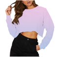 thumbnail image 1 of Kaemgyyd Womens Cropped T Shirts Casual Crew Neck Long Sleeve Gradient Baisc Tees Workout Loose Athletic Gym Running Tops, 1 of 4
