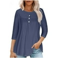 thumbnail image 1 of Kaemgyyd Womens Fall Tops 3/4 Length Sleeve Shirts Casual Button Crewneck T-Shirts Basic Tunic Tee Blouses, 1 of 5