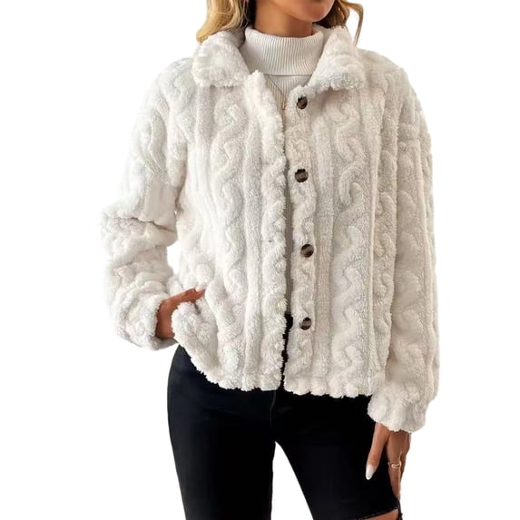 Kaemgyyd Womens Fleece Jacket Winter Plush Fuzzy Coat Long Sleeve Button Down Sherpa Outerwear with Pockets for Cold Weather