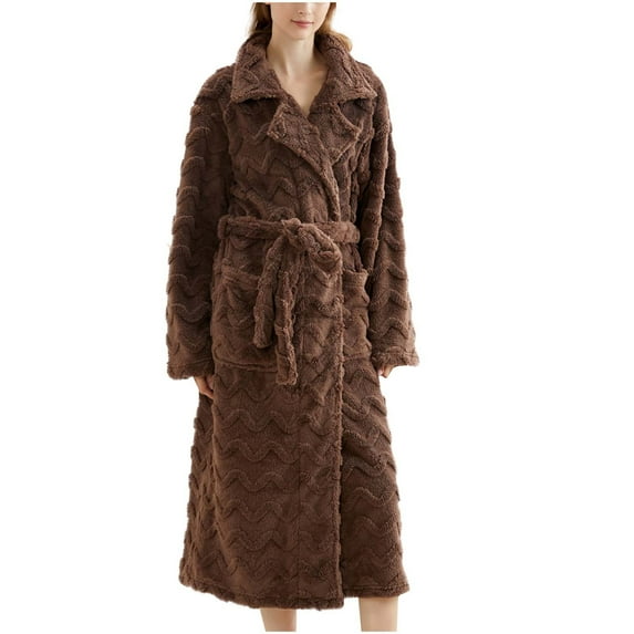 Kaemgyyd Womens Fleece Robes Soft Plush Long Bathrobe Winter Thick Collared Long Sleeve Kimono Robes Lounge Warm House Coat