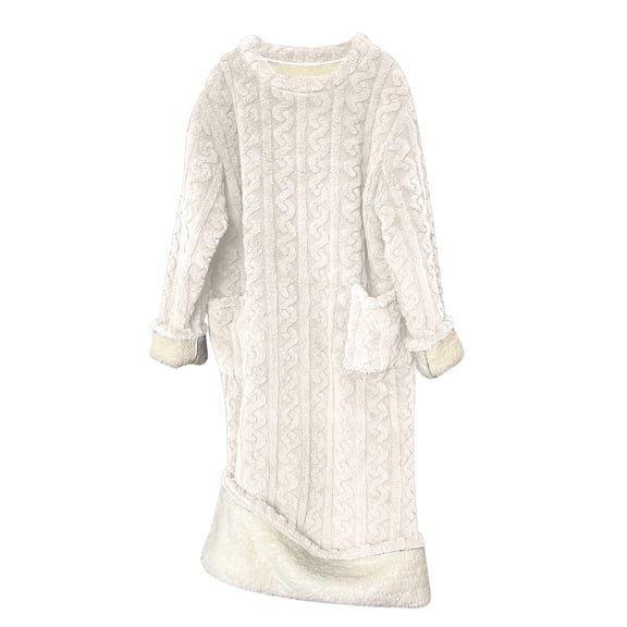 Kaemgyyd Womens Fuzzy Robes Fleece Sherpa Winter Warm Sleepwear Plush Long Sleeve Crew Neck Pullover Loungewear with Pockets