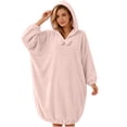 thumbnail image 1 of Kaemgyyd Womens Hooded Fleece Robe Knee Length Pullover Plush Bathrobe Cute Bow Front Baggy Loungewear（Gray,One Size）, 1 of 6