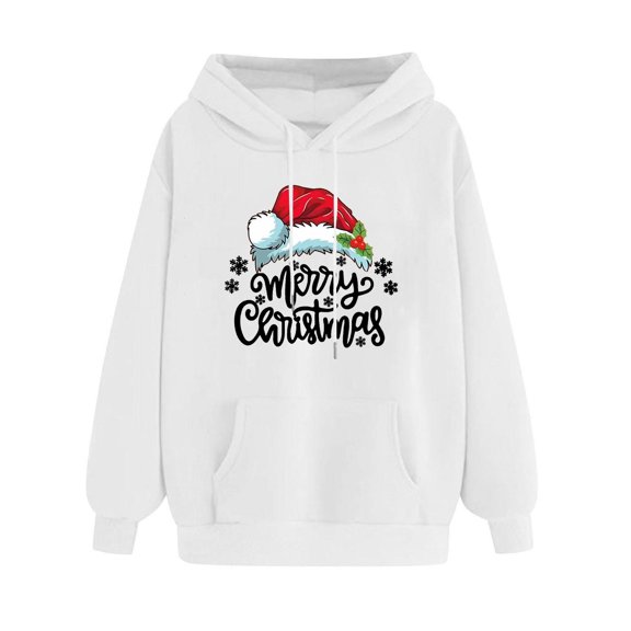 Kaemgyyd Womens Hoodies Fall Long Sleeve Drawstring Pullover Tops with Pockets Fashion Christmas Print Loose Sweatshirt