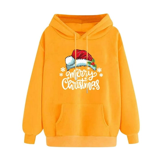 Kaemgyyd Womens Hoodies Fall Long Sleeve Drawstring Pullover Tops with Pockets Fashion Christmas Print Loose Sweatshirt