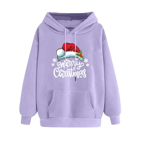 Kaemgyyd Womens Hoodies Fall Long Sleeve Drawstring Pullover Tops with Pockets Fashion Christmas Print Loose Sweatshirt