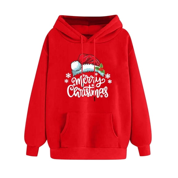 Kaemgyyd Womens Hoodies Fall Long Sleeve Drawstring Pullover Tops with Pockets Fashion Christmas Print Loose Sweatshirt