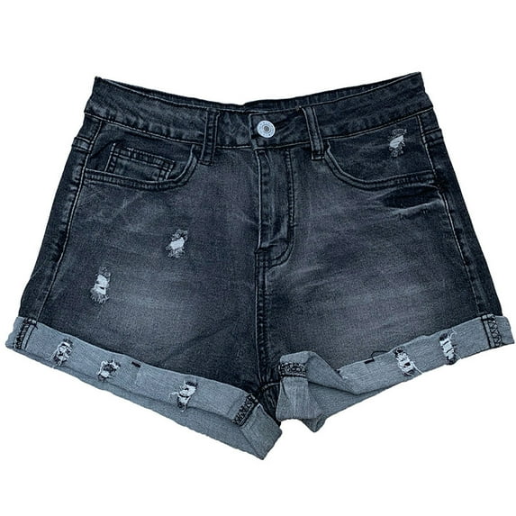 Kaemgyyd Womens Jean Shorts Stretch Mid Waisted Ripped Rolled Hem Denim Shorts Vintage Summer Beach Casual Streetwear