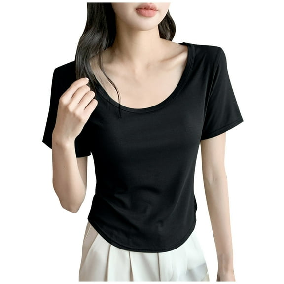 Kaemgyyd Womens Lightweight Tops Soft Casual Scoop Neck Short Sleeve Slim Fit T-Shirt Classic Solid Color Basic Summer Tee