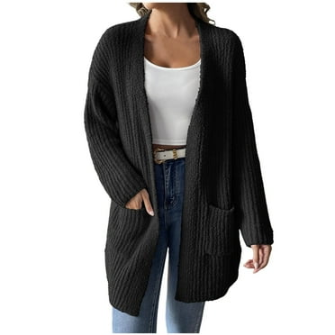 Kaemgyyd Womens Long Cardigan Sweaters Warm Open Front Oversized Knit Coat Fall Lightweight Solid Color Outwear with Pockets