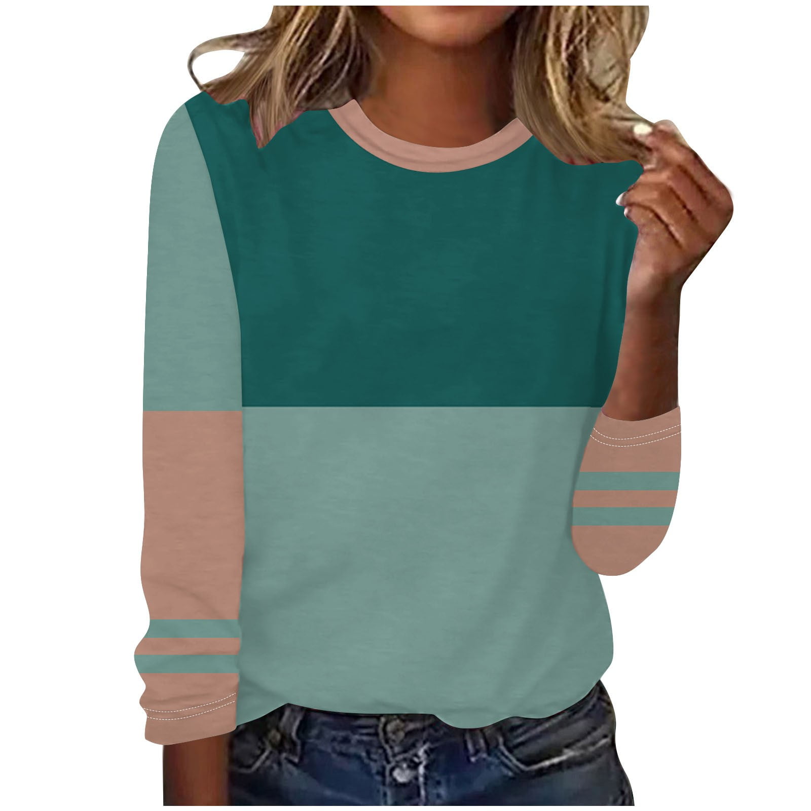 Kaemgyyd Womens Long Sleeve Tops Casual Loose Color Block Shirts for ...