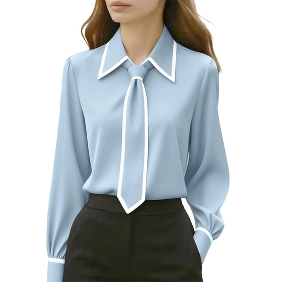 Kaemgyyd Womens Long Sleeve Tops Fashion Bow Tie Neck Work Office Blouses Trendy Collared Loose Fit Business Casual Outfits