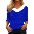 thumbnail image 1 of Kaemgyyd Womens Long Sleeve Tops Fashion Christmas Print 3/4 Sleeve T-Shirts Oversized Sherpa V Neck Pullover Loose Tee Clothes, 1 of 5