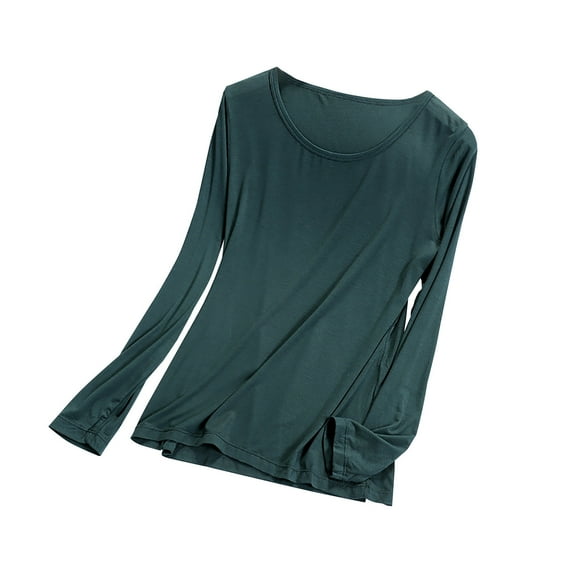 Kaemgyyd Womens Long Sleeve Tops Soft Comfy Crew Neck Pajamas T Shirt Casual Loose Solid Color Loungewear Sleepwear